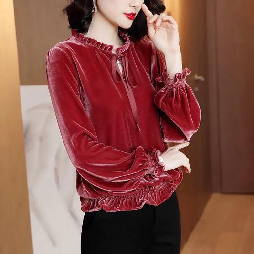 YWYY新款潮流时尚气质宽松立领长袖丝绒衬衫 商品图3