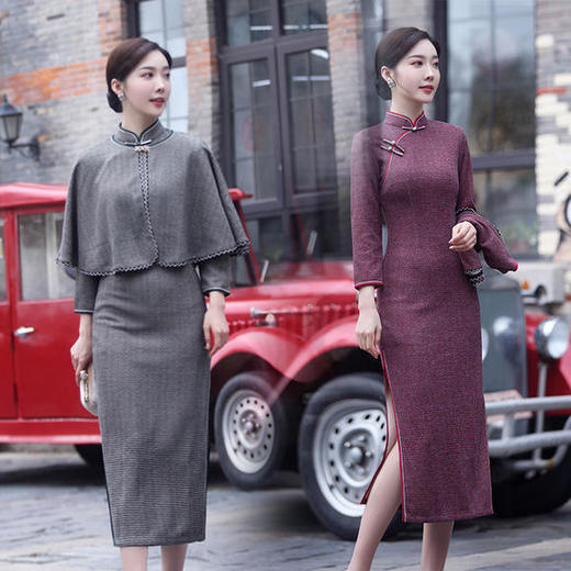 JLM-9308优雅端庄羊毛麻旗袍两件套 商品图2