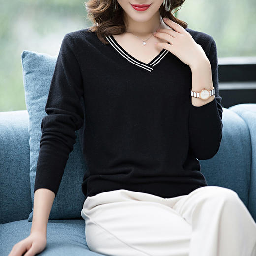 丁摩 100%羊毛V领宽松套头毛衣针织打底衫A819WX-149 商品图2