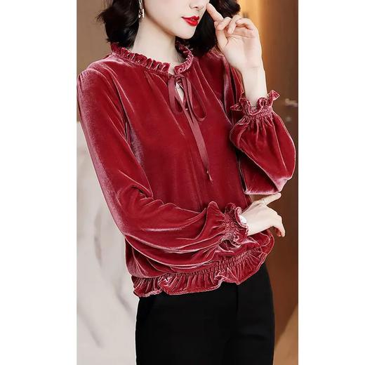 YWYY新款潮流时尚气质宽松立领长袖丝绒衬衫 商品图4