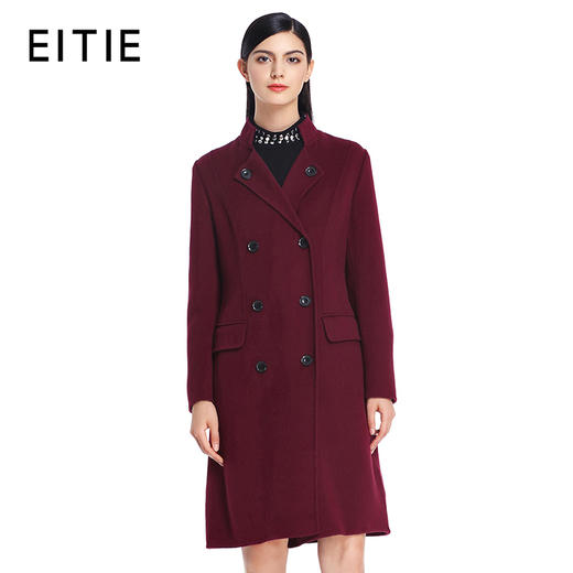 EITIE爱特爱秋冬季纯色复古翻领修身双排扣呢子大衣女毛呢外套5214913 商品图1