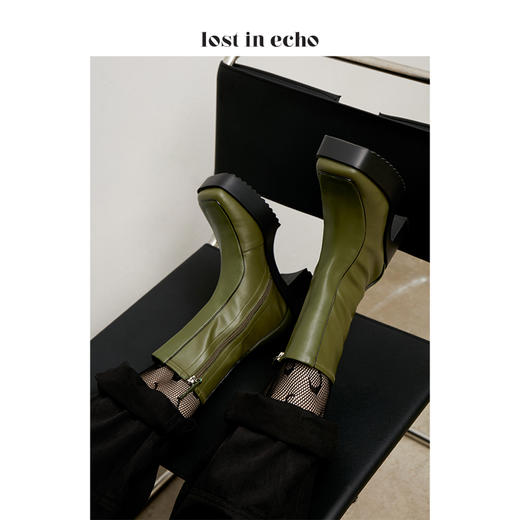 【微瑕疵不退不换】戚薇同款lost in echo 设计师原创 方头牛皮拼接弹力靴 商品图4