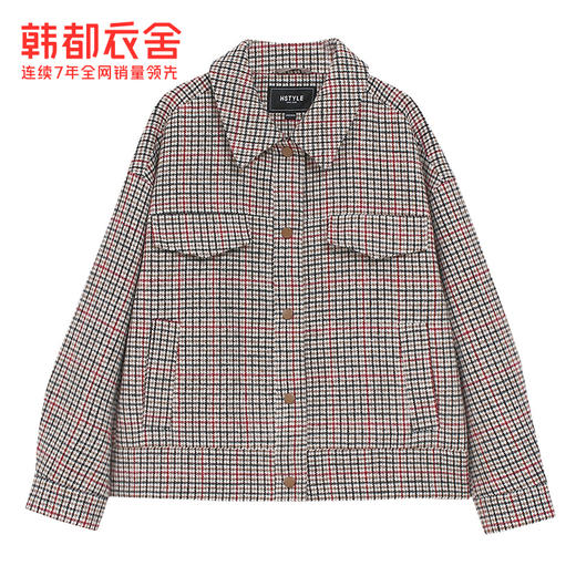 韩都衣舍冬装新款拼接格子气质短款毛呢外套女TK00818婏 商品图3