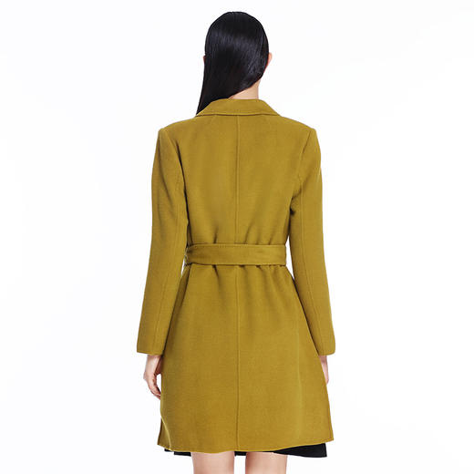 EITIE爱特爱秋冬复古纯色西装领修身中长款系带大衣女毛呢外套5214914 商品图3