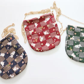 HUJI祤集竖版链条斜挎包风の花棋盘格小兔