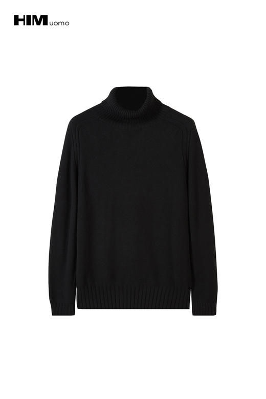 HIM漢崇 冬新品可翻高领黑色毛衣男装青年加厚羊毛衫修身韩版潮 商品图5
