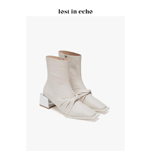 lost in echo设计师原创羊皮拧结金属方跟短靴 商品图0