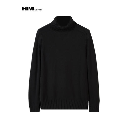 HIM漢崇 冬新品可翻高领黑色毛衣男装青年加厚羊毛衫修身韩版潮 商品图0