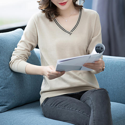 丁摩 100%羊毛V领宽松套头毛衣针织打底衫A819WX-149 商品图7