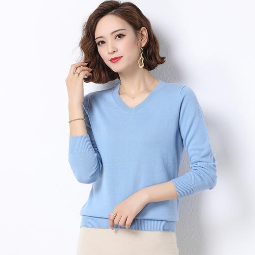 丁摩 100%羊毛V领基础款打底羊毛衫20207WX155 商品图2