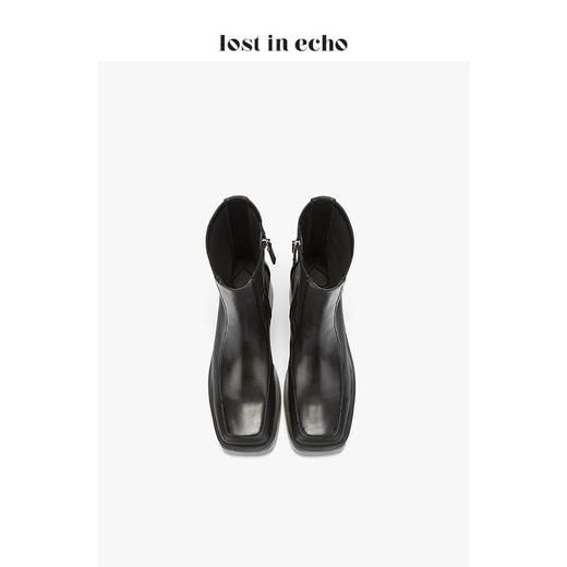 【微瑕疵不退不换】戚薇同款lost in echo 设计师原创 方头牛皮拼接弹力靴 商品图2