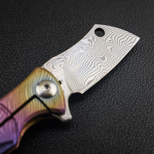 大马士革折叠刀钛合金手柄随身小折刀【赠飞镖】