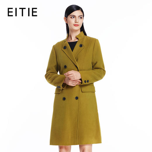 EITIE爱特爱秋冬季纯色复古翻领修身双排扣呢子大衣女毛呢外套5214913 商品图2