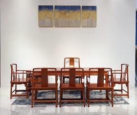 红桥红  家具严选  缅甸花梨（大果紫檀）  【198 马蹄腿四抽屉茶桌 七件套】