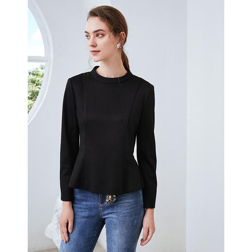 EITIE爱特爱秋季新款气质通勤收腰显瘦纯色百搭上衣女套头D2013501 商品图2