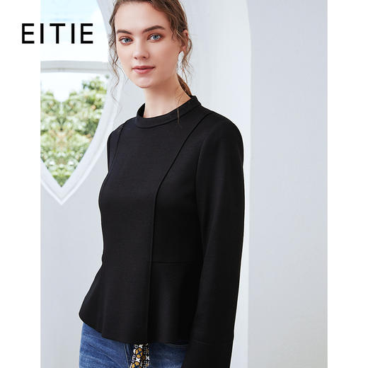 EITIE爱特爱秋季新款气质通勤收腰显瘦纯色百搭上衣女套头D2013501 商品图0
