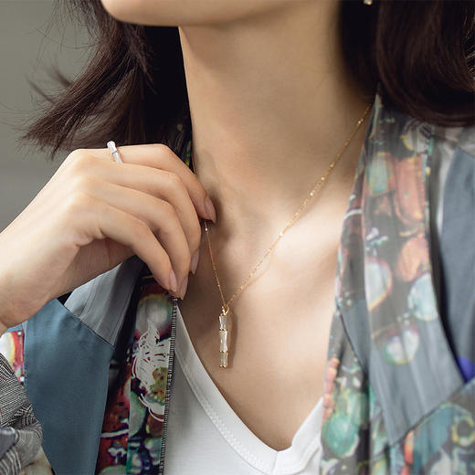 ［东方幸趣］18K金贝母镶钻项链#竹韵 商品图3