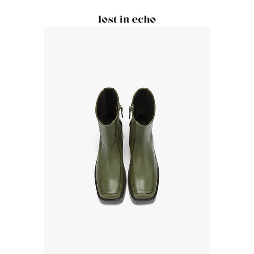 【微瑕疵不退不换】戚薇同款lost in echo 设计师原创 方头牛皮拼接弹力靴 商品图6