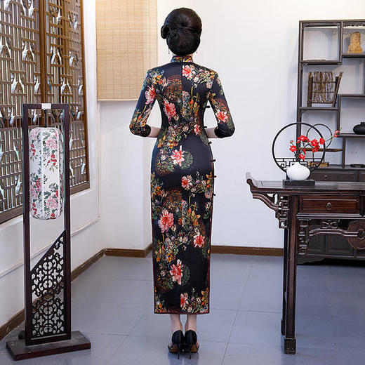 WXG-真丝旗袍长款长袖连衣裙改良秋季新款桑蚕丝 商品图4