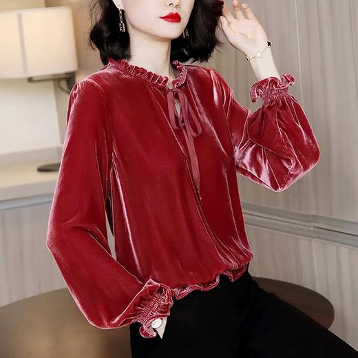 YWYY新款潮流时尚气质宽松立领长袖丝绒衬衫 商品图1