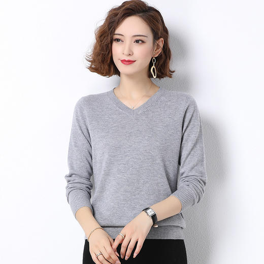 丁摩 100%羊毛V领基础款打底羊毛衫20207WX155 商品图8