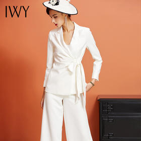 IWY/白色长袖西装阔腿长裤套装CP922