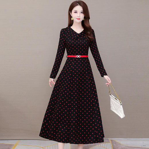 YWE-91335大码减龄过膝中长款波点连衣裙 商品图3