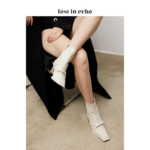 lost in echo设计师原创羊皮拧结金属方跟短靴 商品图4