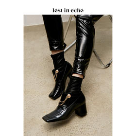 【微瑕疵不退不换】lost in echo设计师原创方头金属链条扣弹力短靴