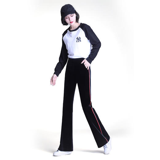 ALSY-20220金丝绒阔腿裤松紧高腰百搭简喇叭裤 商品图4