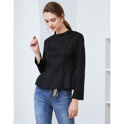 EITIE爱特爱秋季新款气质通勤收腰显瘦纯色百搭上衣女套头D2013501 商品图4