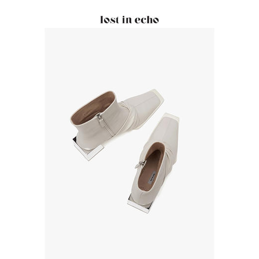 lost in echo设计师原创羊皮拧结金属方跟短靴 商品图1