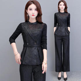YWE-20Q51T阔腿裤条纹时尚气质两件套