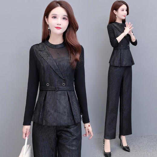 YWE-20Q51T阔腿裤条纹时尚气质两件套 商品图1