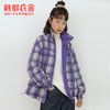 韩都衣舍2020冬装新款两穿格纹休闲立领颗粒绒棉衣棉服女OM81787 商品缩略图2