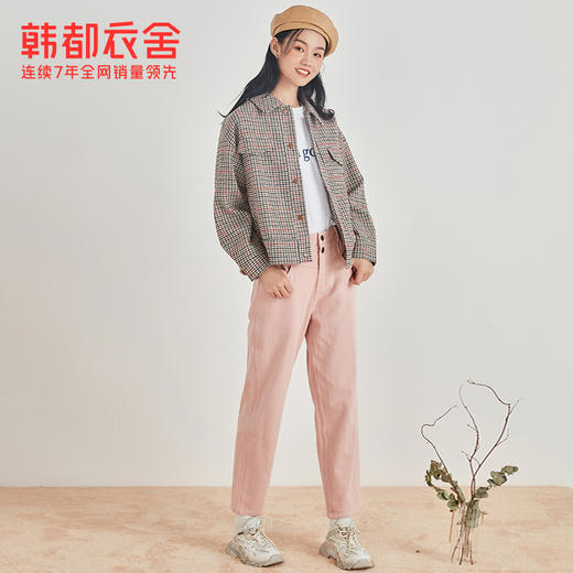 韩都衣舍冬装新款拼接格子气质短款毛呢外套女TK00818婏 商品图2