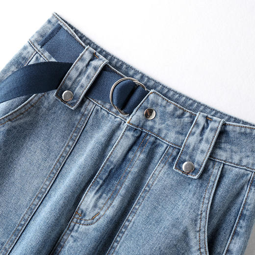 《ihimi#秋季新品》简约时尚腰头腰袢设计宽松显瘦长款牛仔裤