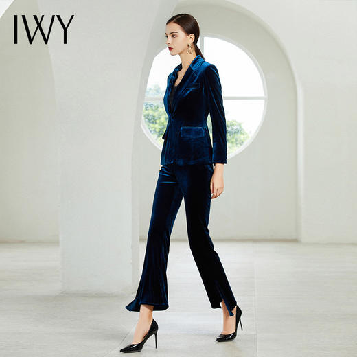 IWY/蓝色丝绒长袖西装喇叭长裤套装CP358-L 商品图3