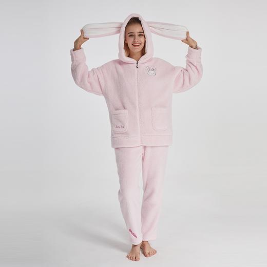 4fbodying睡衣女冬舒棉绒大耳朵兔甜美家居服亲子套装