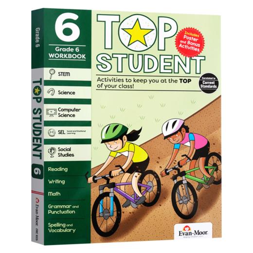 美国加州教辅优等生系列练习册小学六年级 英文原版 Evan Moor Top Student Grade 6 英语数学STEM科学计算机社交情感 英文版 商品图0