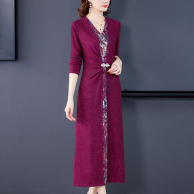 AHM-yqwl6608新款气质假两件收腰连衣裙