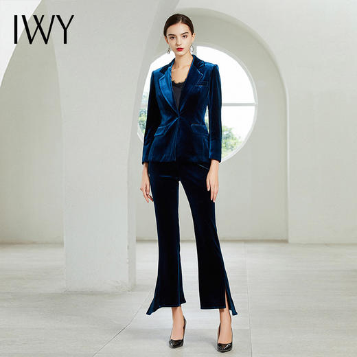 IWY/蓝色丝绒长袖西装喇叭长裤套装CP358-L 商品图4