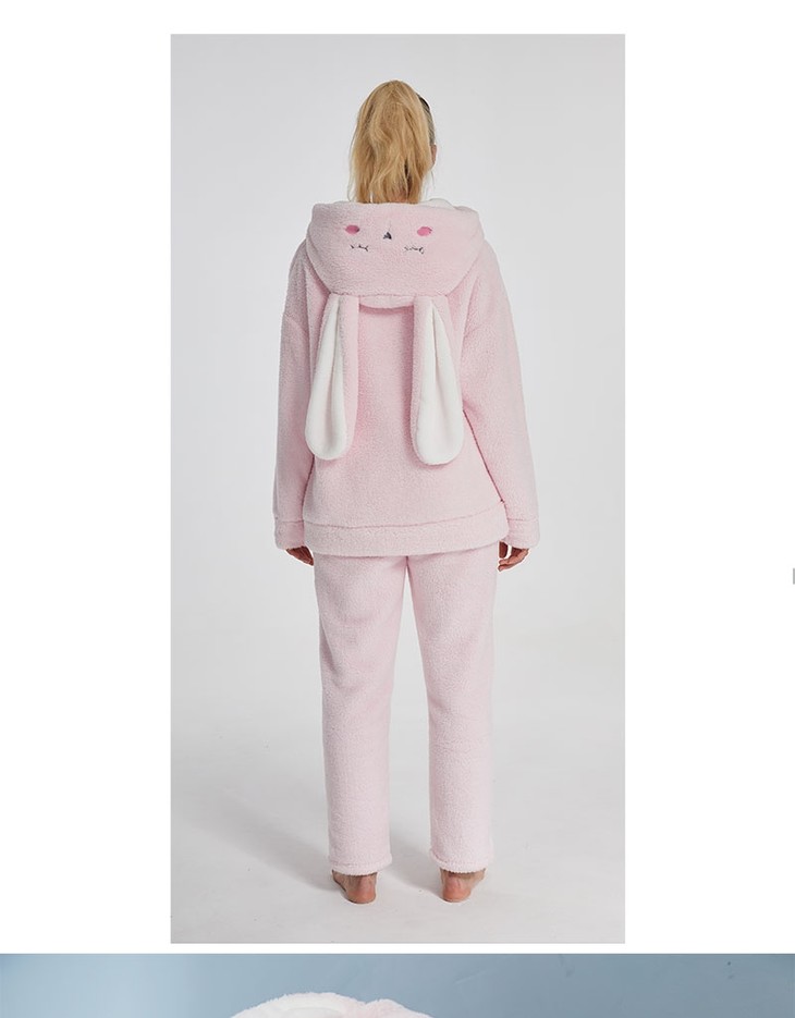 4fbodying睡衣女冬舒棉绒大耳朵兔甜美家居服亲子套装