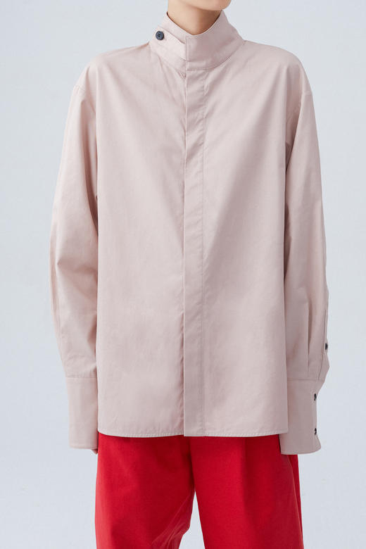 hidemi 橡皮粉纽扣式小立领开襟廓形衬衫