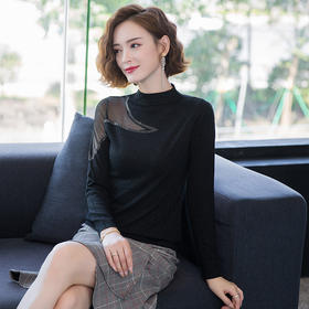 FCY-MYN2077镶钻网纱袖半高领针织衫