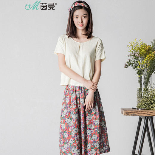 茵曼女装夏装新款短袖t恤半身裙两件套休闲闺蜜装夏季套装送发带