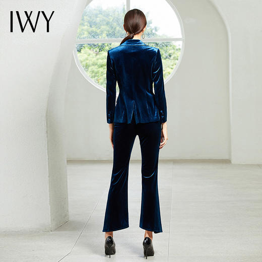 IWY/蓝色丝绒长袖西装喇叭长裤套装CP358-L 商品图2