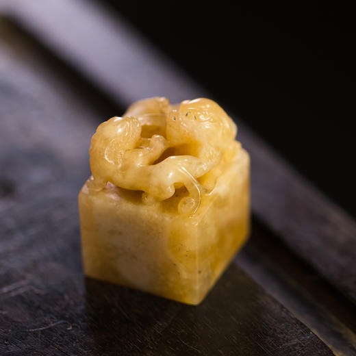 清 寿山石双狮钮印章