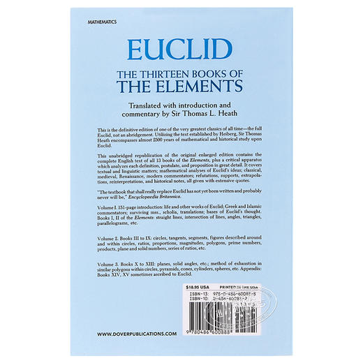 【中商原版】欧几里得：几何原本1 英文原版 The Thirteen Books of the Elements Vol.1 Euclid 商品图1