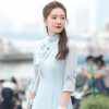 XGT-Q2355改良雪纺古典绣花时尚中长款中国风旗袍裙 商品缩略图3